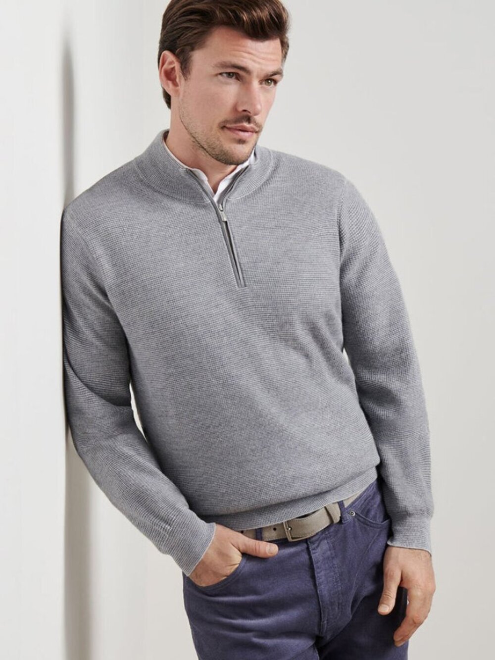 NWT Peter Millar West Quarter-Zip Sweater; British Grey (2XL)